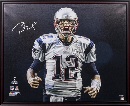 Tom Brady Autographed Super Bowl XLIX 42x34 Framed Stretched Canvas (Steiner & Tristar)